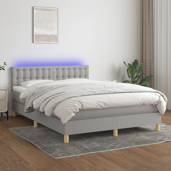 vidaXL Sommier &agrave; lattes de lit et matelas et LED Gris clair 140x190 cm