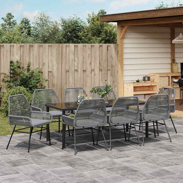 vidaXL Ensemble de salle &agrave; manger pour jardin 9 pcs Gris polyrotin