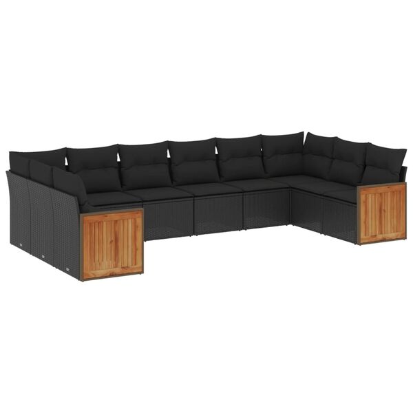 vidaXL Salon de jardin 10 pcs avec coussins noir r&eacute;sine tress&eacute;e
