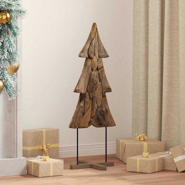 vidaXL Sapin de Noël avec support Marron 90 cm Bois de teck solide