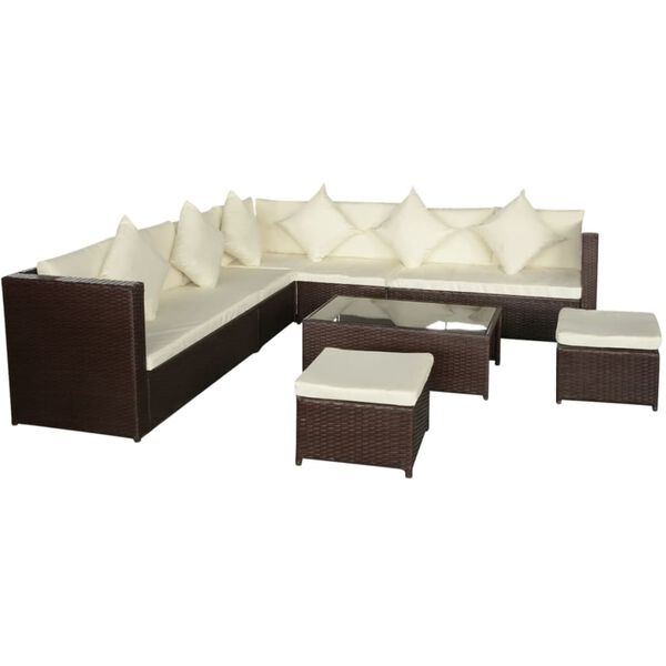 vidaXL Salon de jardin 8 pcs avec coussins r&eacute;sine tress&eacute;e marron