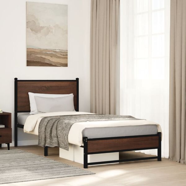 vidaXL Cadre de lit en m&eacute;tal sans matelas ch&ecirc;ne marron 75x190 cm