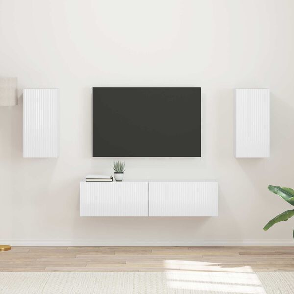 vidaXL Ensemble meuble TV 4 pcs Blanc brillant Bois d'ing&eacute;nierie