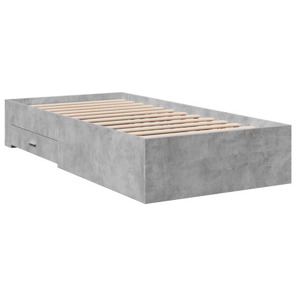 vidaXL Cadre de lit avec tiroirs sans matelas gris béton 90x200 cm