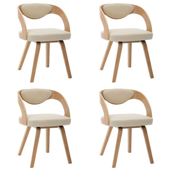vidaXL Chaises &agrave; manger lot de 4 cr&egrave;me bois courb&eacute; et similicuir