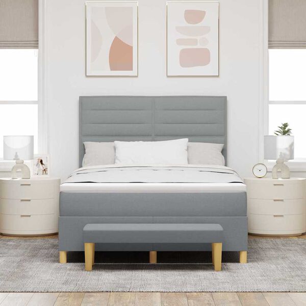 vidaXL Lit &agrave; ressorts avec matelas Gris clair 140 x 190 cm tissu