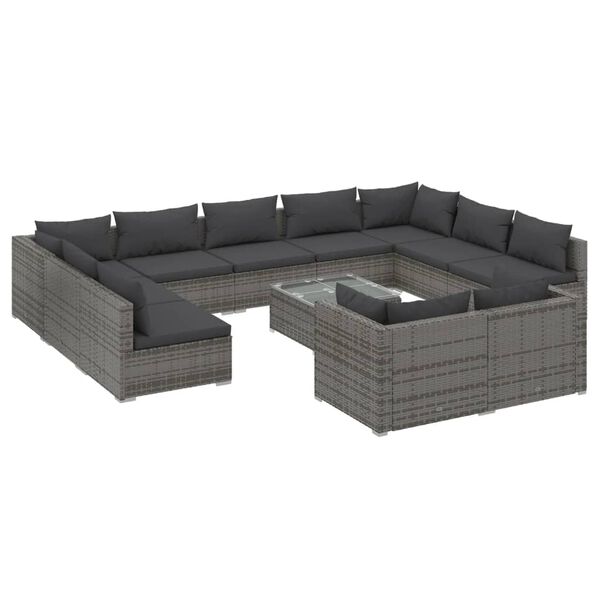 vidaXL Salon de jardin 12 pcs avec coussins Gris Résine tressée