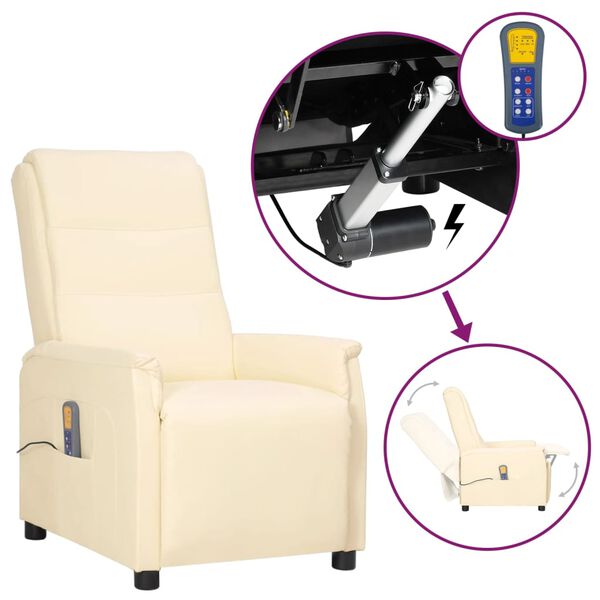 vidaXL Fauteuil de massage Cr&egrave;me Similicuir