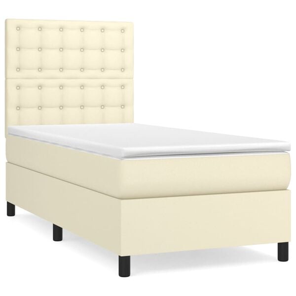vidaXL Sommier &agrave; lattes de lit avec matelas Cr&egrave;me 80x200 cm Similicuir