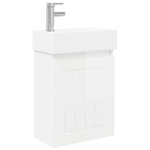 vidaXL Meuble de salle de bain avec robinet Blanc brillant