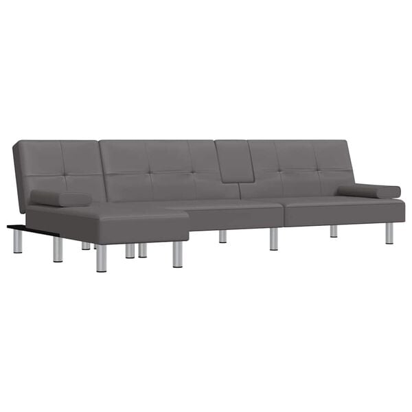 vidaXL Canap&eacute;-lit en forme de L gris 255x140x70 cm similicuir