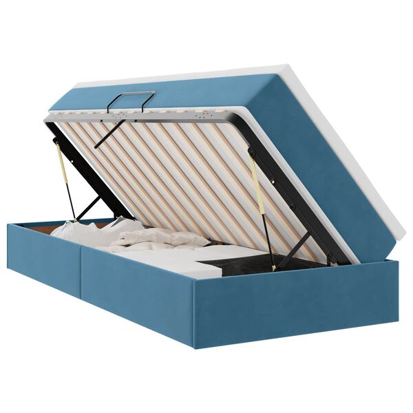 vidaXL Lit avec rangement et matelas Bleu fonc&eacute; 90 x 190 cm Velours