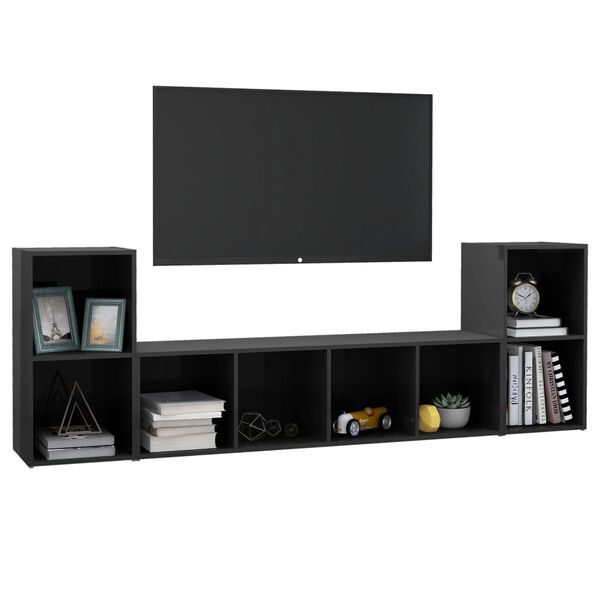 vidaXL Ensemble de meubles TV 3 pcs Gris brillant Bois d'ing&eacute;nierie