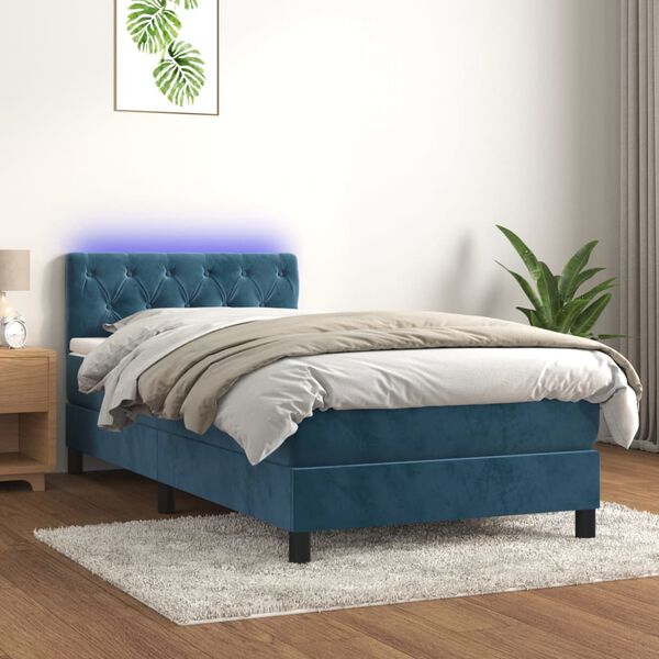 vidaXL Sommier &agrave; lattes de lit avec matelas et LED Bleu fonc&eacute; 80x200cm