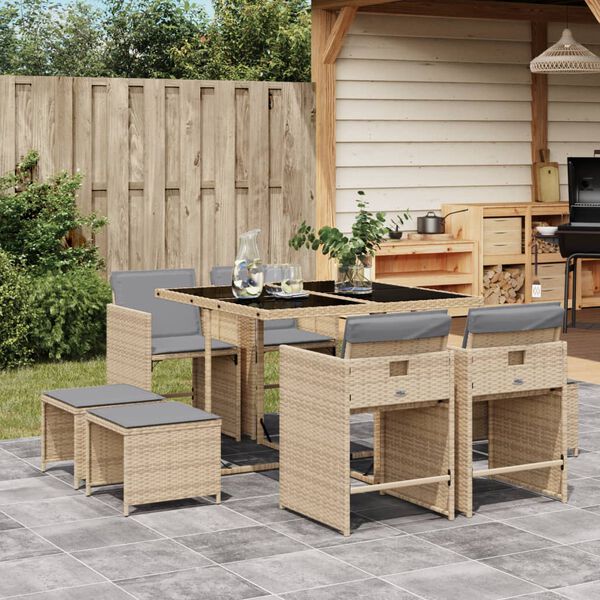 vidaXL Ensemble &agrave; manger de jardin et coussins 9 pcs m&eacute;lange beige