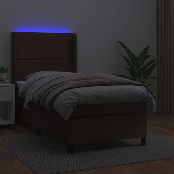 vidaXL Sommier &agrave; lattes de lit matelas LED Marron 90x200 cm Similicuir