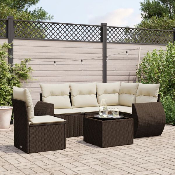 vidaXL Salon de jardin avec coussins 6 pcs marron r&eacute;sine tress&eacute;e