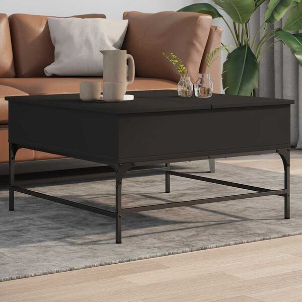 vidaXL Table basse noir 80x80x45 cm bois d'ingénierie et métal