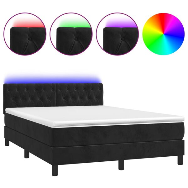 vidaXL Sommier &agrave; lattes de lit avec matelas et LED Noir 140x200 cm