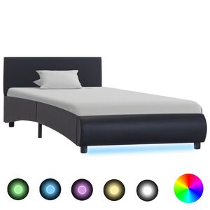 vidaXL Cadre de lit avec LED sans matelas noir similicuir 90x200 cm