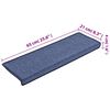 vidaXL Tapis d'escalier 15 pi&egrave;ces 65 x 21 x 4 cm Bleu Bord rectangulaire
