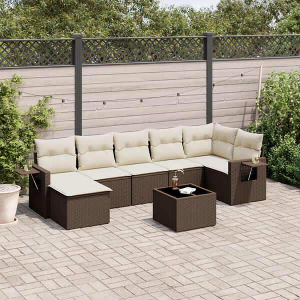 vidaXL Salon de jardin 8 pcs avec coussins marron r&eacute;sine tress&eacute;e