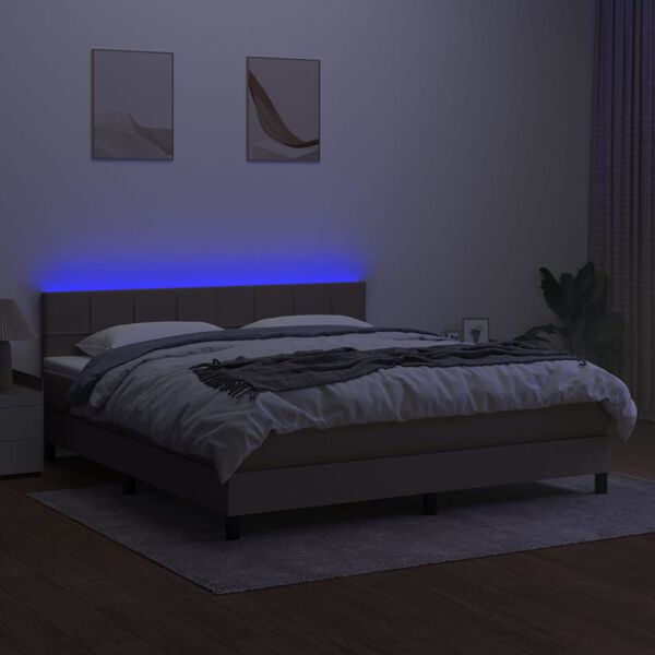 vidaXL Sommier &agrave; lattes de lit avec matelas et LED Taupe 180x200 cm