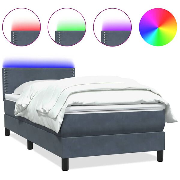 vidaXL Sommier &agrave; lattes de lit et matelas et LED gris fonc&eacute; 80x210 cm velours