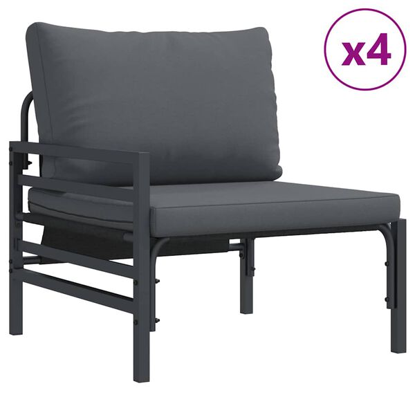 vidaXL Ensemble de canap&eacute; de jardin avec coussin 7 pcs Noir Acier