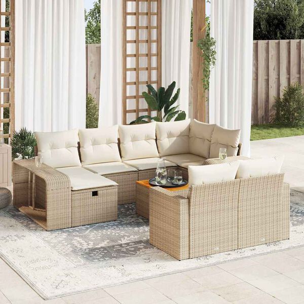 vidaXL Salon de jardin 11 pcs avec coussins beige r&eacute;sine tress&eacute;e