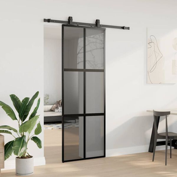 vidaXL Porte coulissante kit quincaillerie noir 76x205 cm verre tremp&eacute;