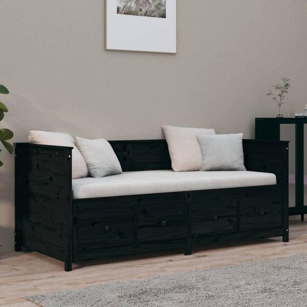 vidaXL Lit de jour sans matelas noir 90x190 cm bois de pin massif