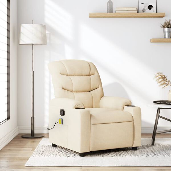 vidaXL Fauteuil de massage inclinable Cr&egrave;me Tissu