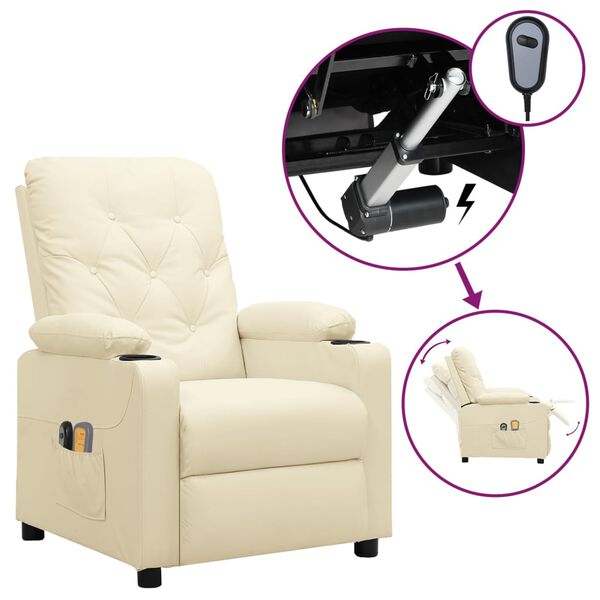 vidaXL Fauteuil de massage &eacute;lectrique Cr&egrave;me Similicuir