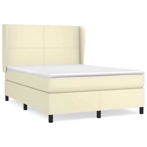 vidaXL Sommier &agrave; lattes de lit avec matelas Cr&egrave;me 140x200cm Similicuir