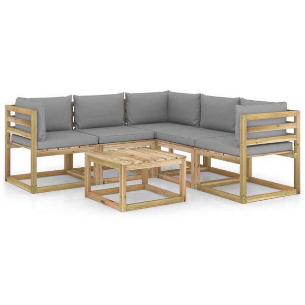 vidaXL Salon de jardin 6 pcs avec coussins gris