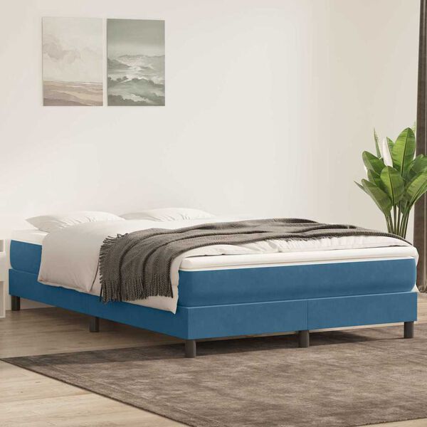 vidaXL Sommier &agrave; lattes de lit et matelas bleu fonc&eacute; 160x210cm velours