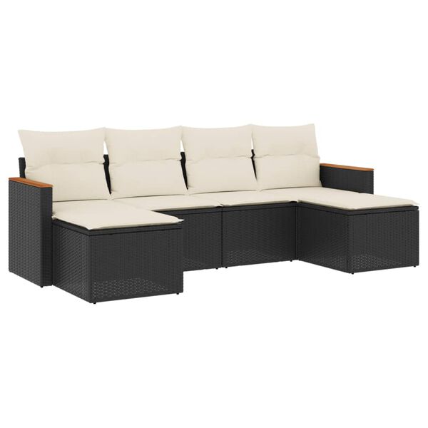 vidaXL Salon de jardin 6 pcs avec coussins noir r&eacute;sine tress&eacute;e