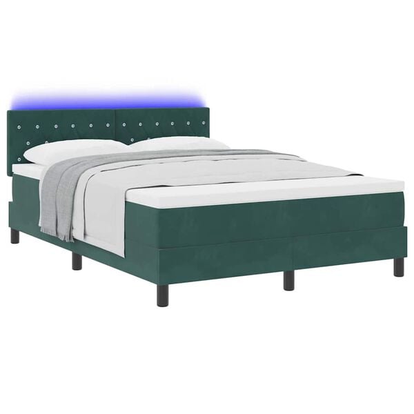 vidaXL Lit &agrave; ressort LED avec matelas Vert fonc&eacute; 160 x 200 cm Velours
