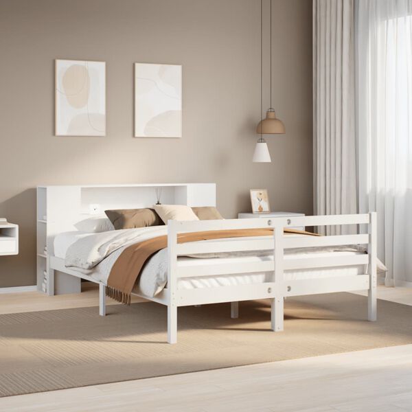 vidaXL Lit bibliothèque sans matelas blanc 160x200 cm bois pin massif