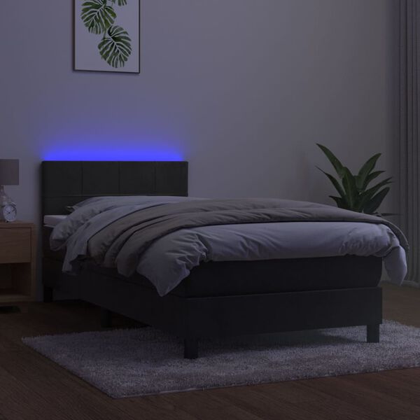 vidaXL Sommier &agrave; lattes de lit et matelas et LED Gris fonc&eacute; 80x200 cm