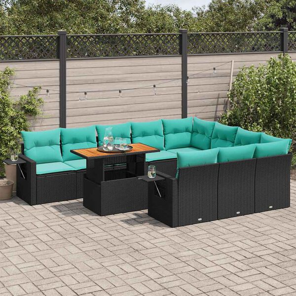 vidaXL Salon de jardin 11 pcs avec coussins noir r&eacute;sine tress&eacute;e