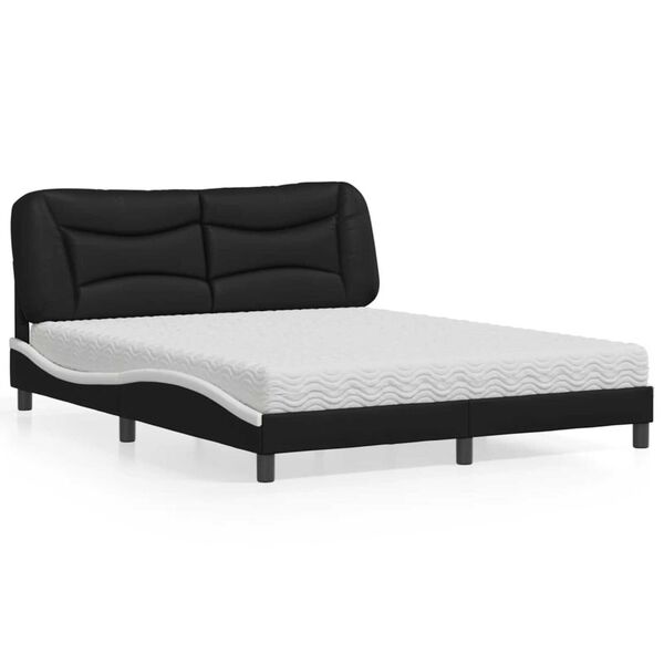 vidaXL Lit avec matelas Hvar noir et blanc 160x200 cm similicuir