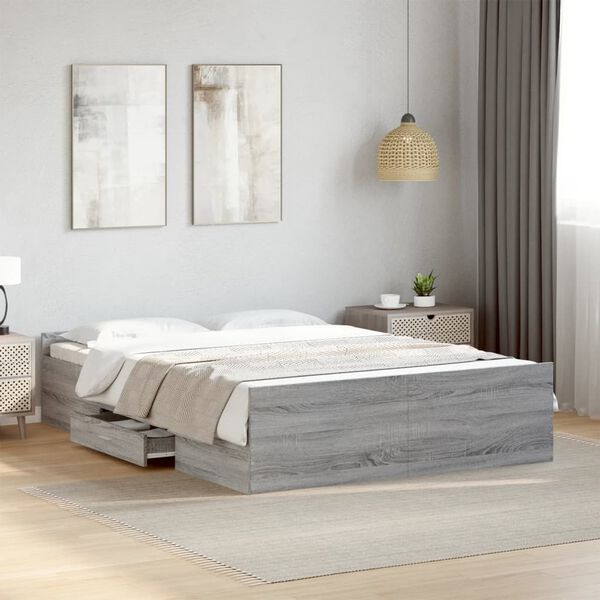 vidaXL Cadre de lit avec tiroirs sans matelas sonoma gris 120x200 cm