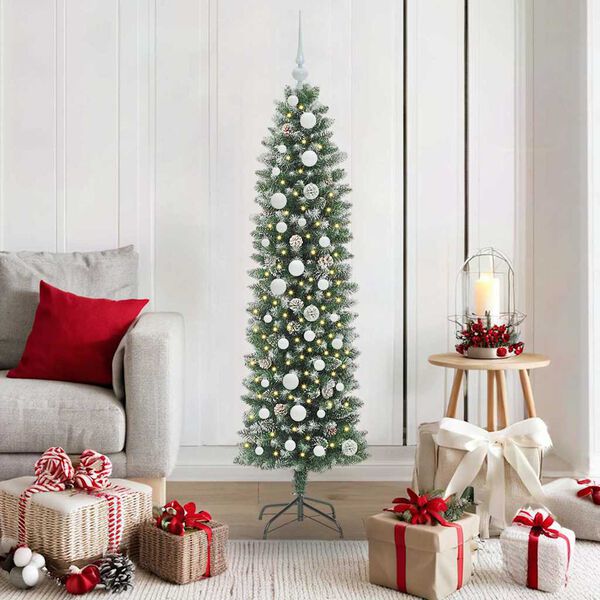 vidaXL Arbre de No&euml;l artificiel slim avec 150 LED Vert et blanc 150 cm