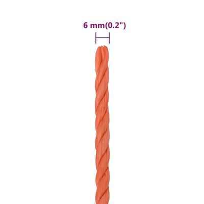vidaXL Corde de travail Orange 6 mm 50 m Polypropylène