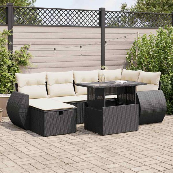 vidaXL Salon de jardin 7 pcs avec coussins noir r&eacute;sine tress&eacute;e