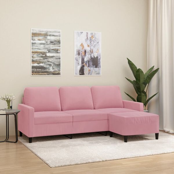 vidaXL Canap&eacute; &agrave; 3 places avec repose-pieds Rose 180 cm Velours