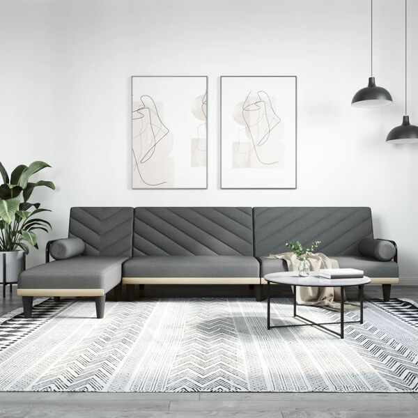 vidaXL Canap&eacute;-lit en forme de L gris fonc&eacute; 260x140x70 cm tissu