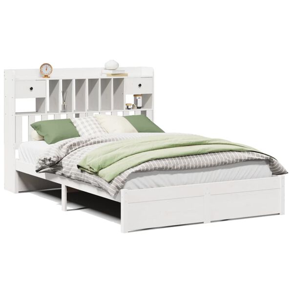 vidaXL Lit biblioth&egrave;que sans matelas blanc 140x190 cm bois pin massif